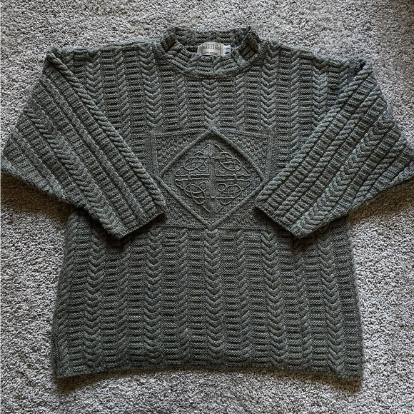 Vintage Thomas Keeling Chunky Knit Wool Fisherman Sweater Green Women’s Size S/M - Picture 1 of 10
